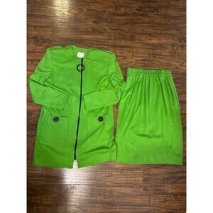 Vintage Linda Lewis Suit Skirt Blazer Green Made In USA Sz:6
